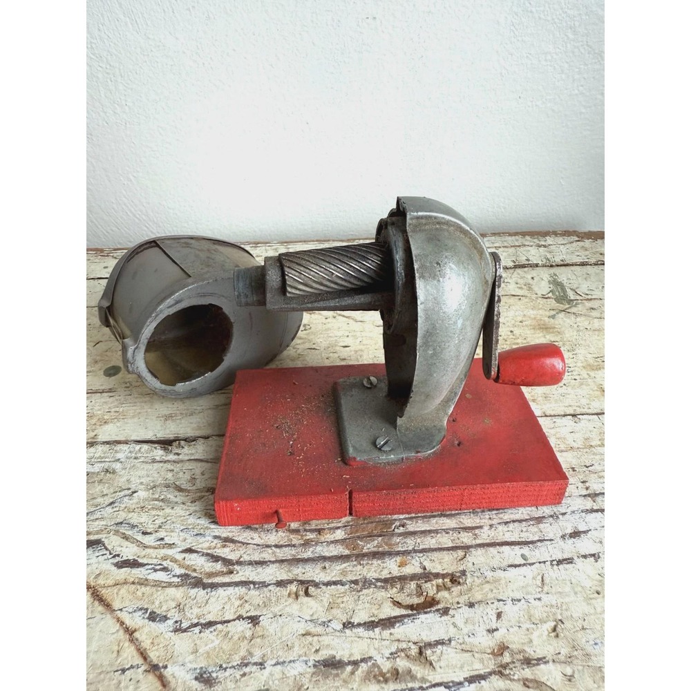 Vintage Pencil Sharpener on Wooden Base Metal Red Manual Desk Accessory - Picture 6 of 9